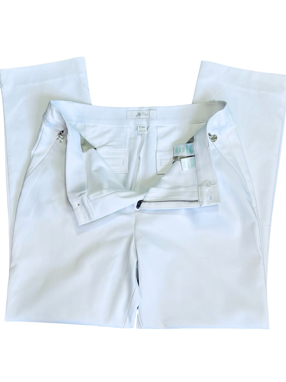 Lilly Pulitzer Women’s 12 White Luxetic Pants Ana High Rise Straight Leg Ankle - Picture 6 of 16